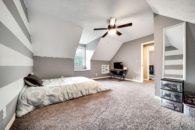 106 Windellwood Cir, Smyrna, TN 37167 - carpeted bedroom featuring lofted ceiling, a textured ceiling, baseboards, a ceiling fan, and an office area