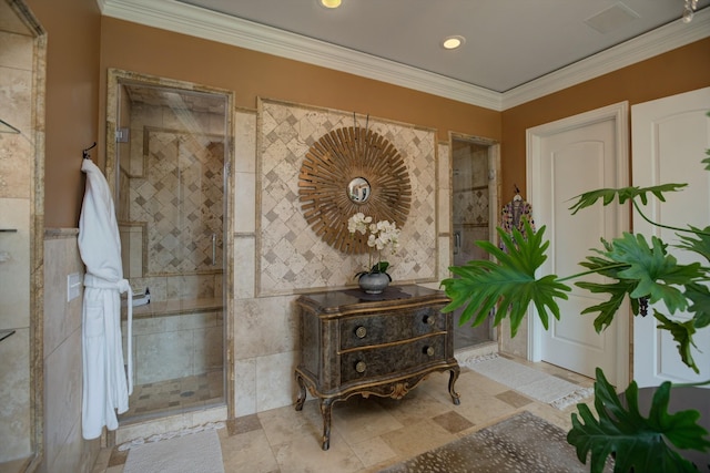 140 Lake Shore Ln, Henderson, TN 38340 - hall featuring tile walls, recessed lighting, and ornamental molding