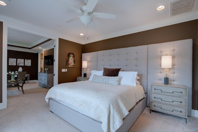 140 Lake Shore Ln, Henderson, TN 38340 - bedroom featuring ornamental molding, recessed lighting, visible vents, and light colored carpet