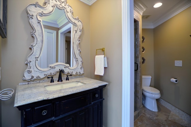 140 Lake Shore Ln, Henderson, TN 38340 - bathroom featuring ornamental molding, toilet, vanity, and baseboards