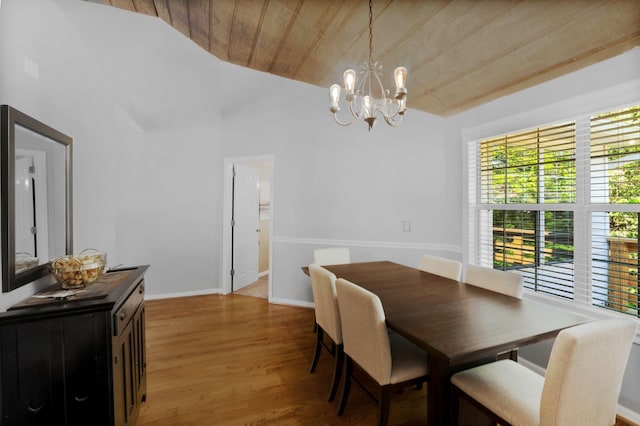 2561 Edinburgh St, Old Hickory, TN 37138 - dining space featuring a notable chandelier, baseboards, wood finished floors, lofted ceiling, and wood ceiling