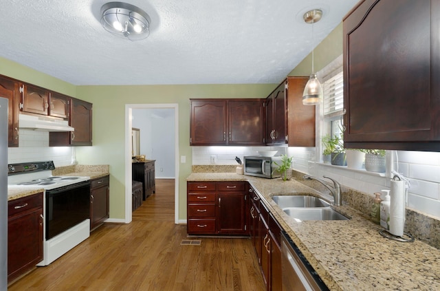 2561 Edinburgh St, Old Hickory, TN 37138 - kitchen featuring tasteful backsplash, a sink, under cabinet range hood, stainless steel appliances, and light wood-style flooring