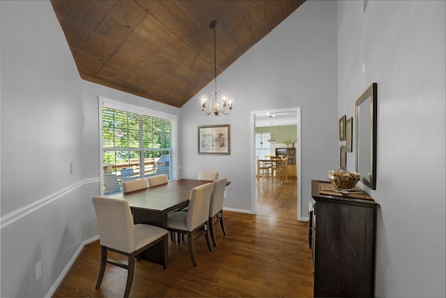 2561 Edinburgh St, Old Hickory, TN 37138 - dining area with a chandelier, baseboards, dark wood finished floors, and wooden ceiling