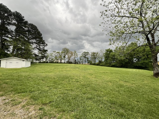 view of yard with an outbuilding and a detached garage