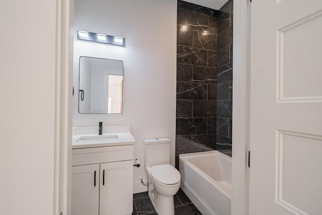 bathroom featuring toilet, tile patterned flooring, bathtub / shower combination, and vanity