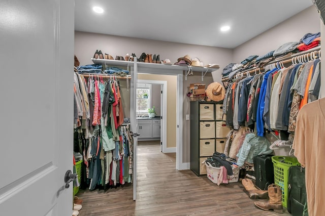 spacious closet with wood finished floors
