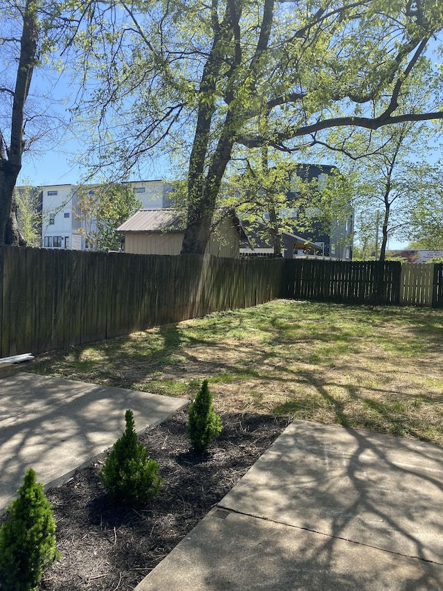 view of yard featuring a patio and a fenced backyard