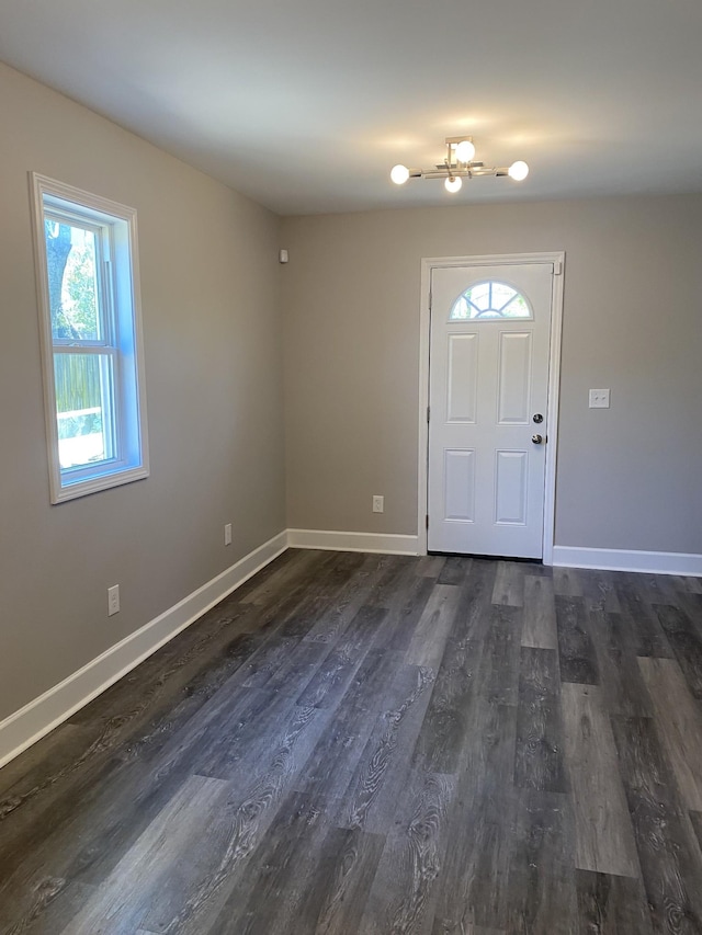 entryway with dark wood-style floors, baseboards, and a wealth of natural light