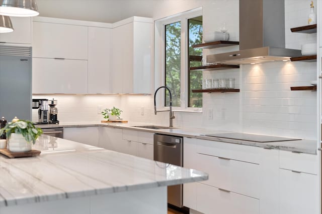 kitchen featuring modern cabinets and open shelves