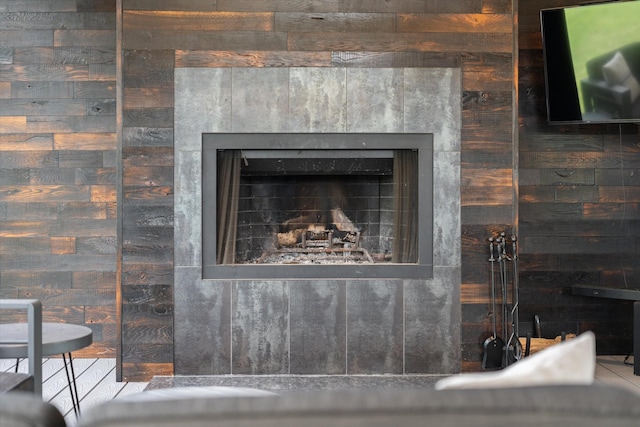 interior details with a fireplace