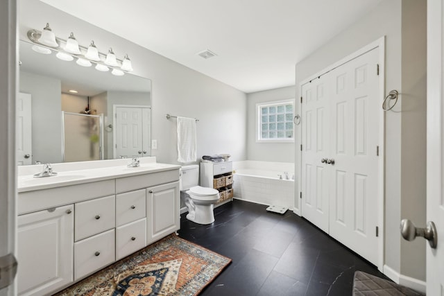 108 Braley Ct, Murfreesboro, TN 37129 - bathroom featuring double vanity, a stall shower, a bath, and tile patterned flooring