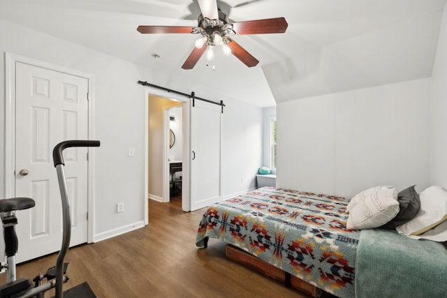108 Braley Ct, Murfreesboro, TN 37129 - bedroom with a barn door, wood finished floors, and ceiling fan