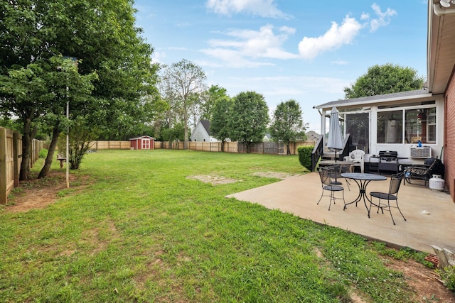 108 Braley Ct, Murfreesboro, TN 37129 - fenced backyard featuring a patio area, a storage unit, and a sunroom