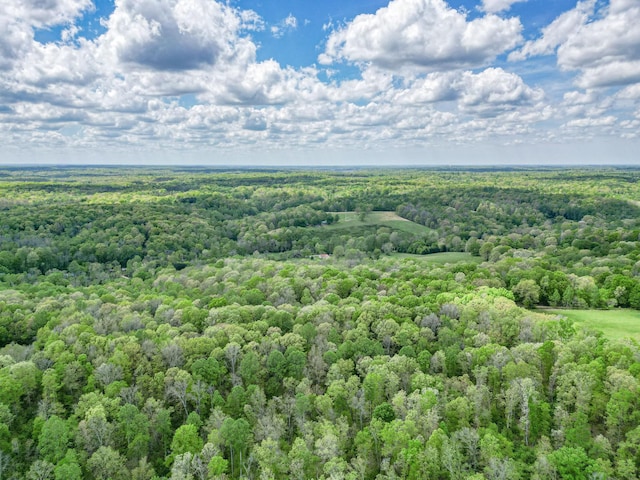 bird's eye view featuring a wooded view