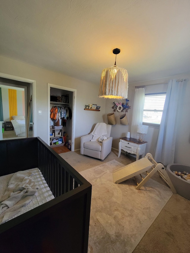 carpeted bedroom featuring a closet