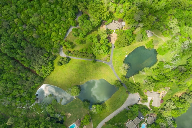 aerial view with a water view