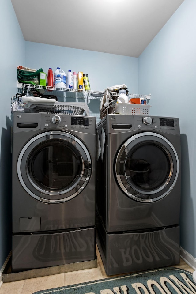 1320 Autumn Springs Ln, Old Hickory, TN 37138 - clothes washing area featuring separate washer and dryer, tile patterned flooring, and baseboards