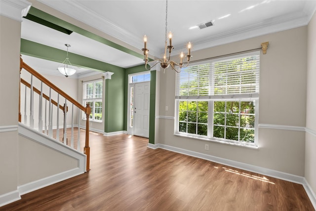 1320 Autumn Springs Ln, Old Hickory, TN 37138 - foyer with a chandelier, ornamental molding, stairs, wood finished floors, and baseboards