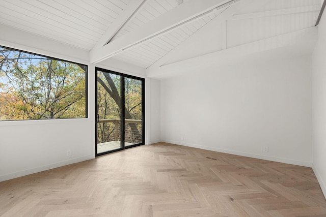 5040 Villa Crest Dr, Nashville, TN 37220 - unfurnished room with baseboards, wood ceiling, beamed ceiling, and high vaulted ceiling