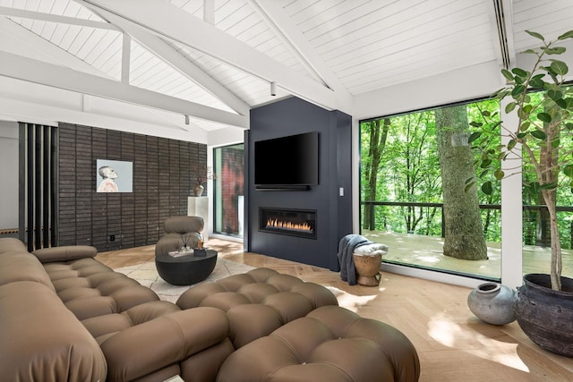 5040 Villa Crest Dr, Nashville, TN 37220 - living area featuring a large fireplace, a baseboard heating unit, and wooden ceiling