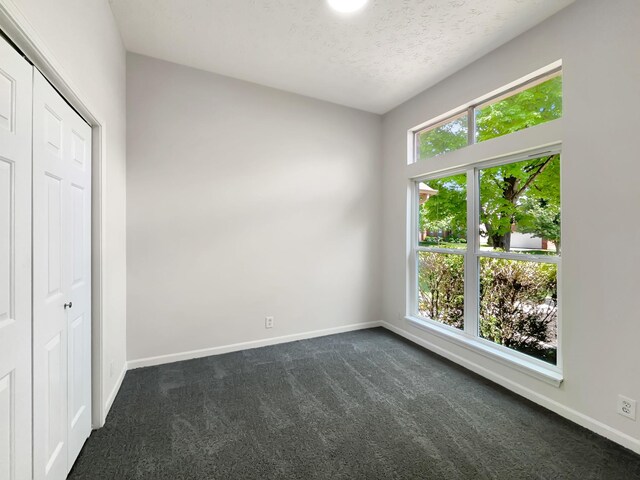 616 Hardin Shire Dr, Old Hickory, TN 37138 - unfurnished bedroom with baseboards, dark carpet, a textured ceiling, and a closet