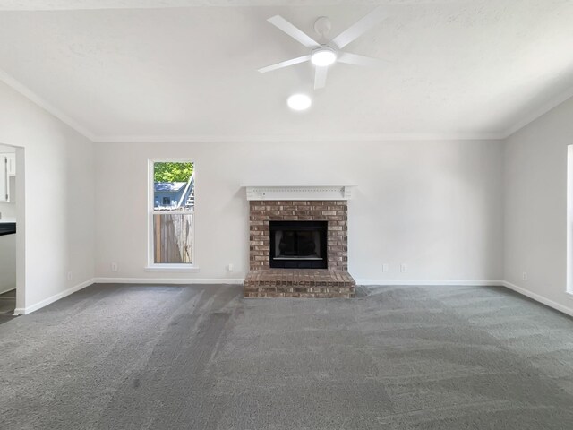 616 Hardin Shire Dr, Old Hickory, TN 37138 - unfurnished living room with baseboards, a ceiling fan, carpet floors, and a fireplace