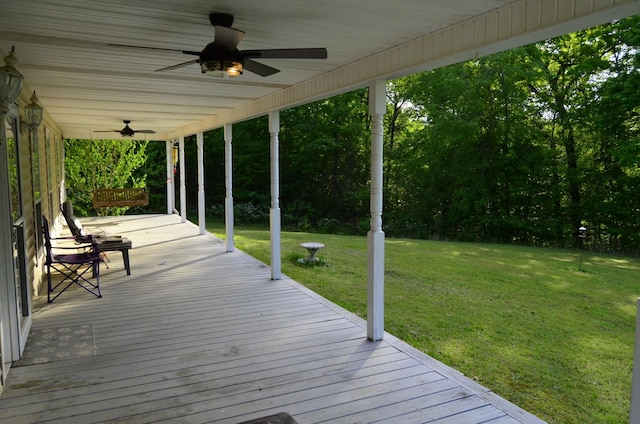 547 Grindstone Hollow Rd, Dickson, TN 37055 - deck with a ceiling fan and a lawn