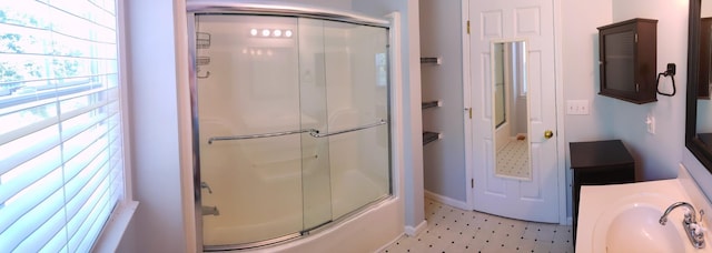547 Grindstone Hollow Rd, Dickson, TN 37055 - full bathroom with enclosed tub / shower combo, vanity, baseboards, and tile patterned floors