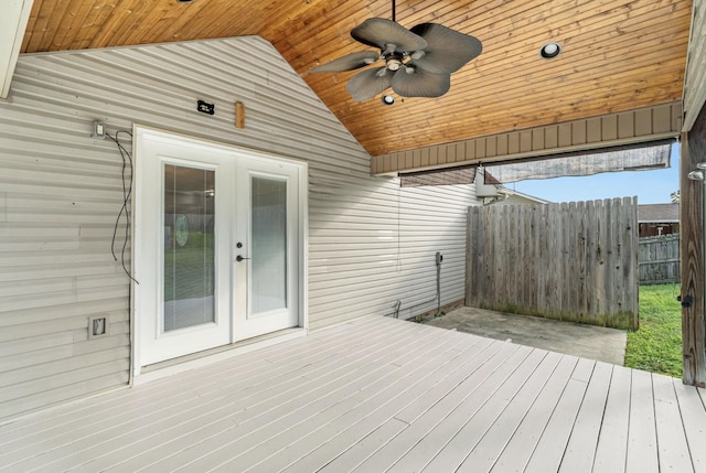 174 Hickory Ln, Jacksboro, TN 37757 - wooden terrace featuring fence, french doors, and ceiling fan