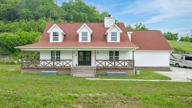 1344 French Brantley Rd, Wartrace, TN 37183 - view of front of home with a front lawn, a porch, a chimney, and french doors