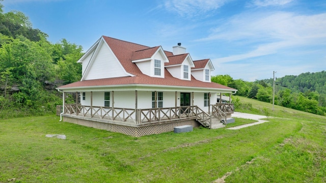 1344 French Brantley Rd, Wartrace, TN 37183 - farmhouse featuring a chimney, a porch, a front yard, and a wooded view
