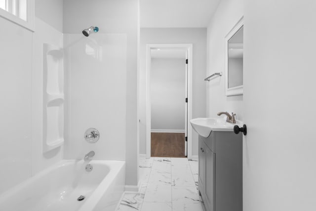 466 Lafayette Rd, Clarksville, TN 37042 - bathroom with vanity, baseboards, marble finish floor, and shower / bathtub combination