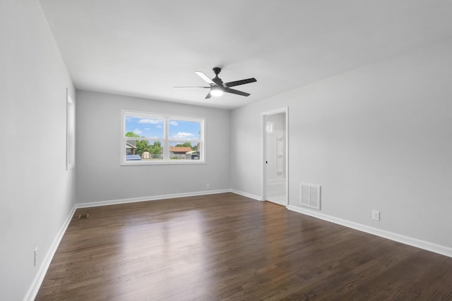 466 Lafayette Rd, Clarksville, TN 37042 - unfurnished room featuring baseboards, ceiling fan, dark wood-style floors, and visible vents