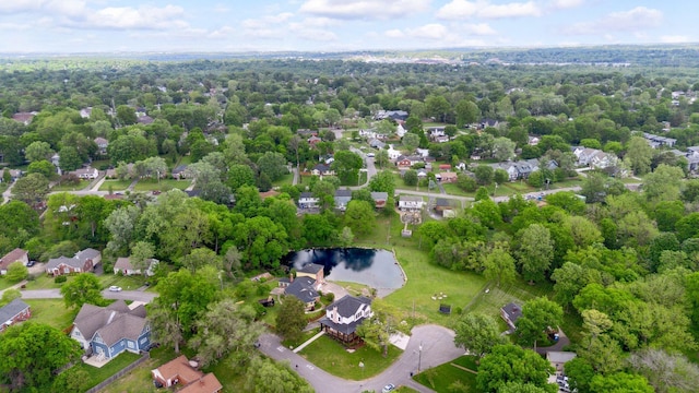 bird's eye view featuring a water view and a residential view