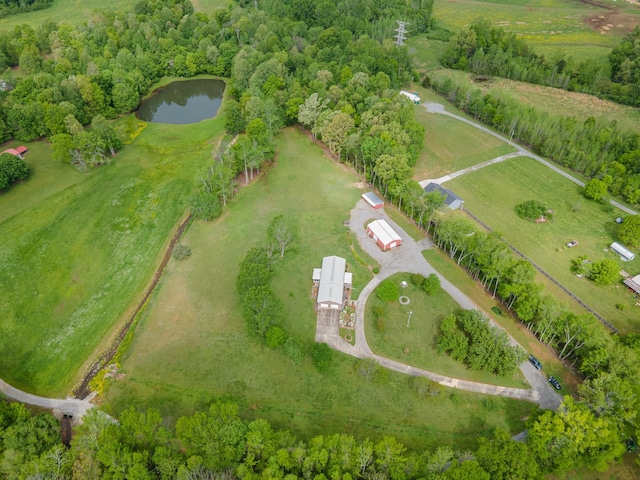 aerial view featuring a rural view and a water view