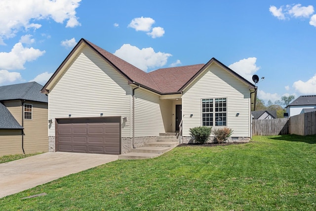 1277 Morstead Dr, Clarksville, TN 37042 - view of front facade featuring fence, concrete driveway, a front yard, and a shingled roof