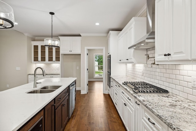 8020 Traditions Ln, Columbia, TN 38401 - kitchen with a sink, white cabinets, appliances with stainless steel finishes, and wall chimney range hood