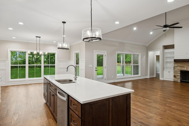 8020 Traditions Ln, Columbia, TN 38401 - kitchen with a sink, light countertops, open floor plan, recessed lighting, and wood finished floors