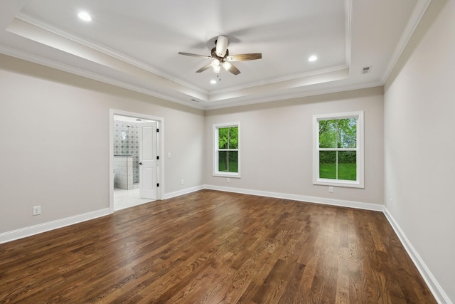8020 Traditions Ln, Columbia, TN 38401 - unfurnished room with wood finished floors, ornamental molding, ceiling fan, visible vents, and a raised ceiling