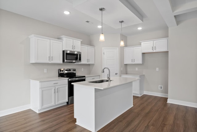 465 Herman Dr, Clarksville, TN 37042 - kitchen with a sink, dark wood-style flooring, stainless steel appliances, visible vents, and white cabinets