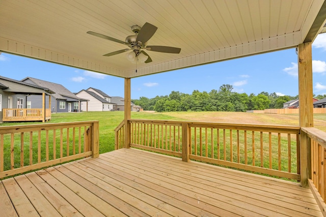 497 Herman Dr, Clarksville, TN 37042 - wooden deck featuring a ceiling fan, a yard, and a residential view