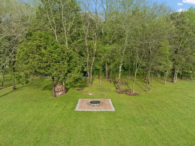 view of yard with a fire pit