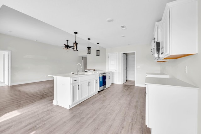 346 Galway Dr, Clarksville, TN 37042 - kitchen with a sink, light wood-type flooring, a ceiling fan, and light countertops