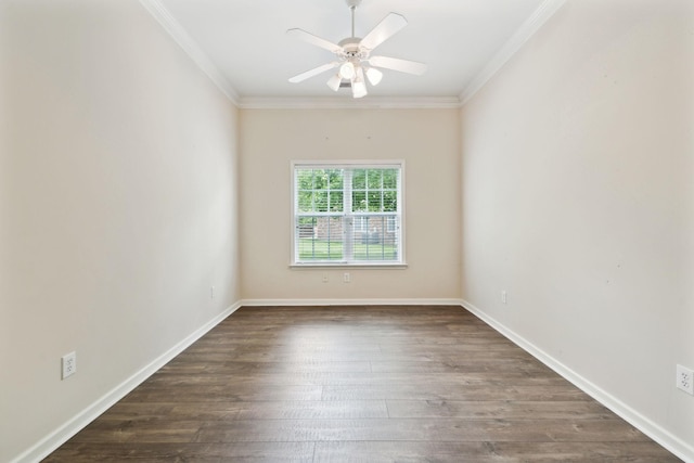 502 Village Green Cir, Murfreesboro, TN 37128 - spare room featuring ornamental molding, dark wood-style flooring, ceiling fan, and baseboards
