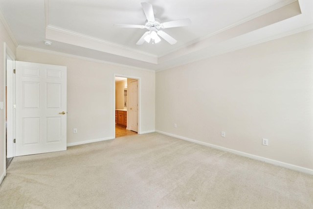 502 Village Green Cir, Murfreesboro, TN 37128 - unfurnished bedroom with a raised ceiling, ornamental molding, light colored carpet, baseboards, and ensuite bathroom