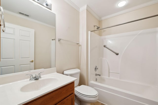 502 Village Green Cir, Murfreesboro, TN 37128 - bathroom with toilet, ornamental molding, vanity, and washtub / shower combination