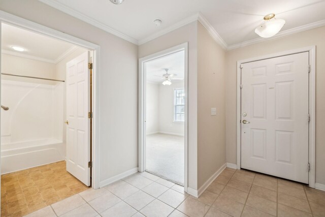 502 Village Green Cir, Murfreesboro, TN 37128 - entryway with baseboards, ornamental molding, ceiling fan, and light tile patterned floors