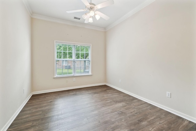 502 Village Green Cir, Murfreesboro, TN 37128 - spare room featuring ornamental molding, dark wood-style floors, ceiling fan, and baseboards