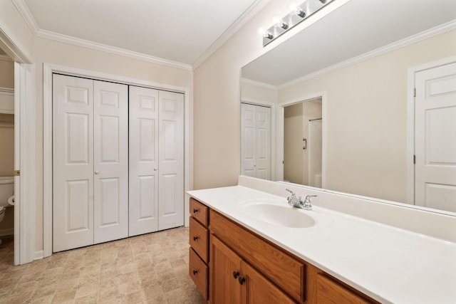 502 Village Green Cir, Murfreesboro, TN 37128 - bathroom featuring a closet, toilet, ornamental molding, and vanity