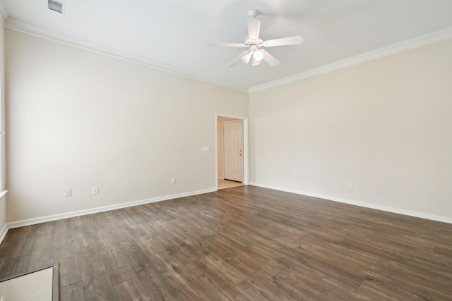 502 Village Green Cir, Murfreesboro, TN 37128 - empty room featuring a ceiling fan, ornamental molding, dark wood-style floors, and baseboards
